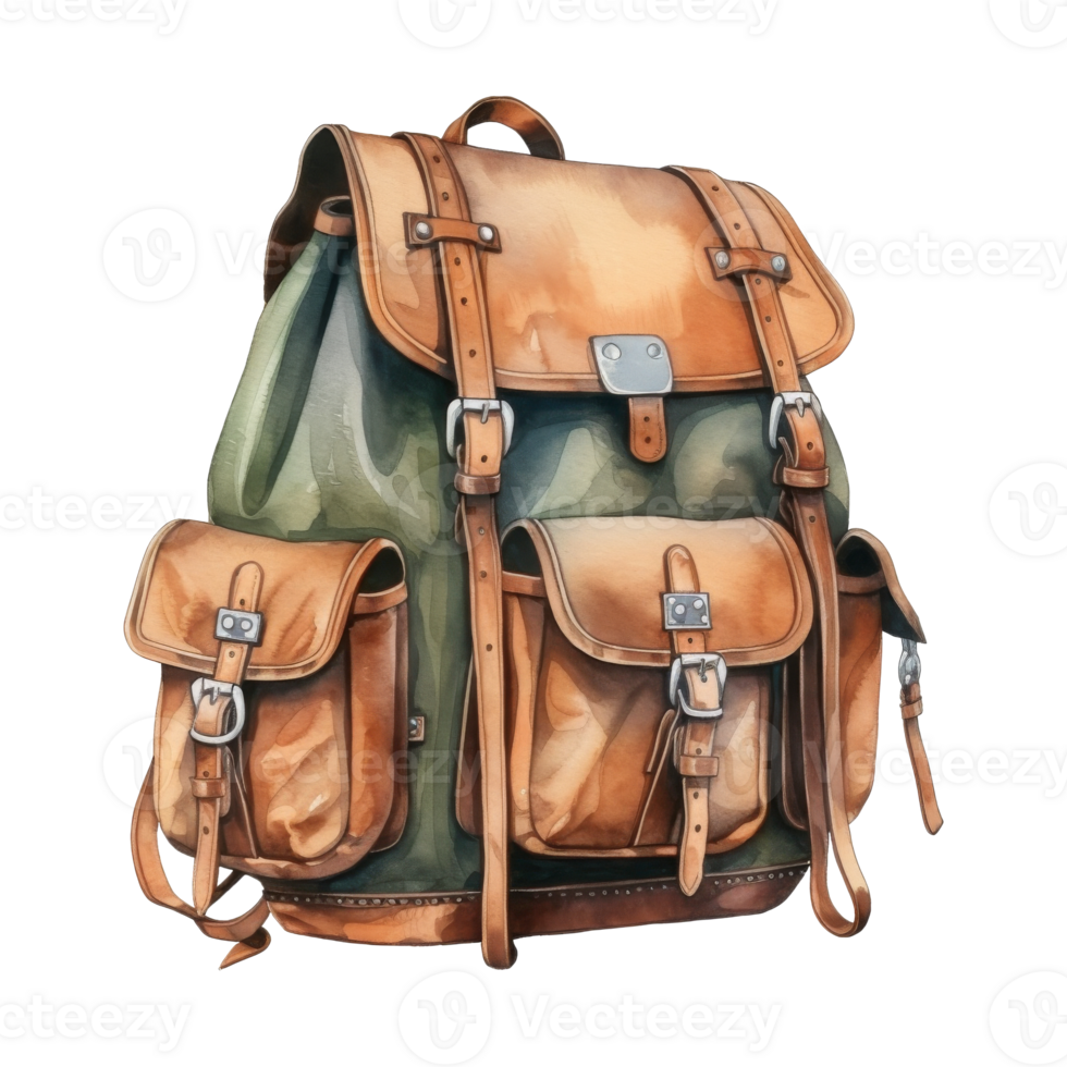 aguarela ilustração do uma vibrante mochila para aventureiro viagens png