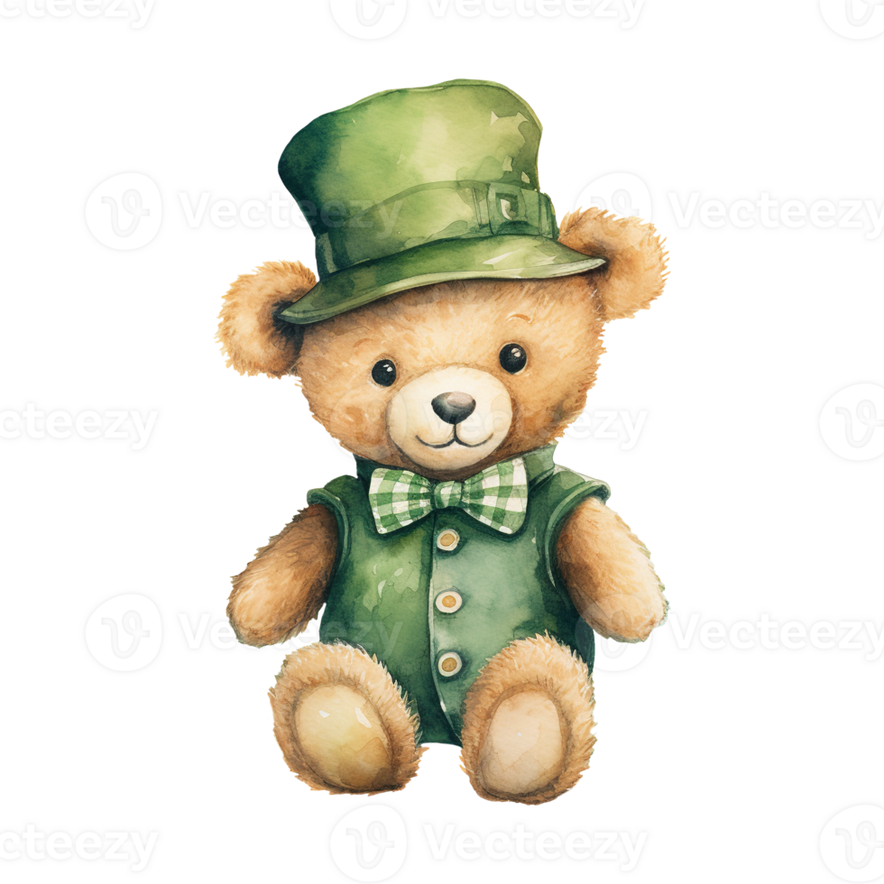 Adorable Teddy Bear Set in Green Hats and Bow Ties png