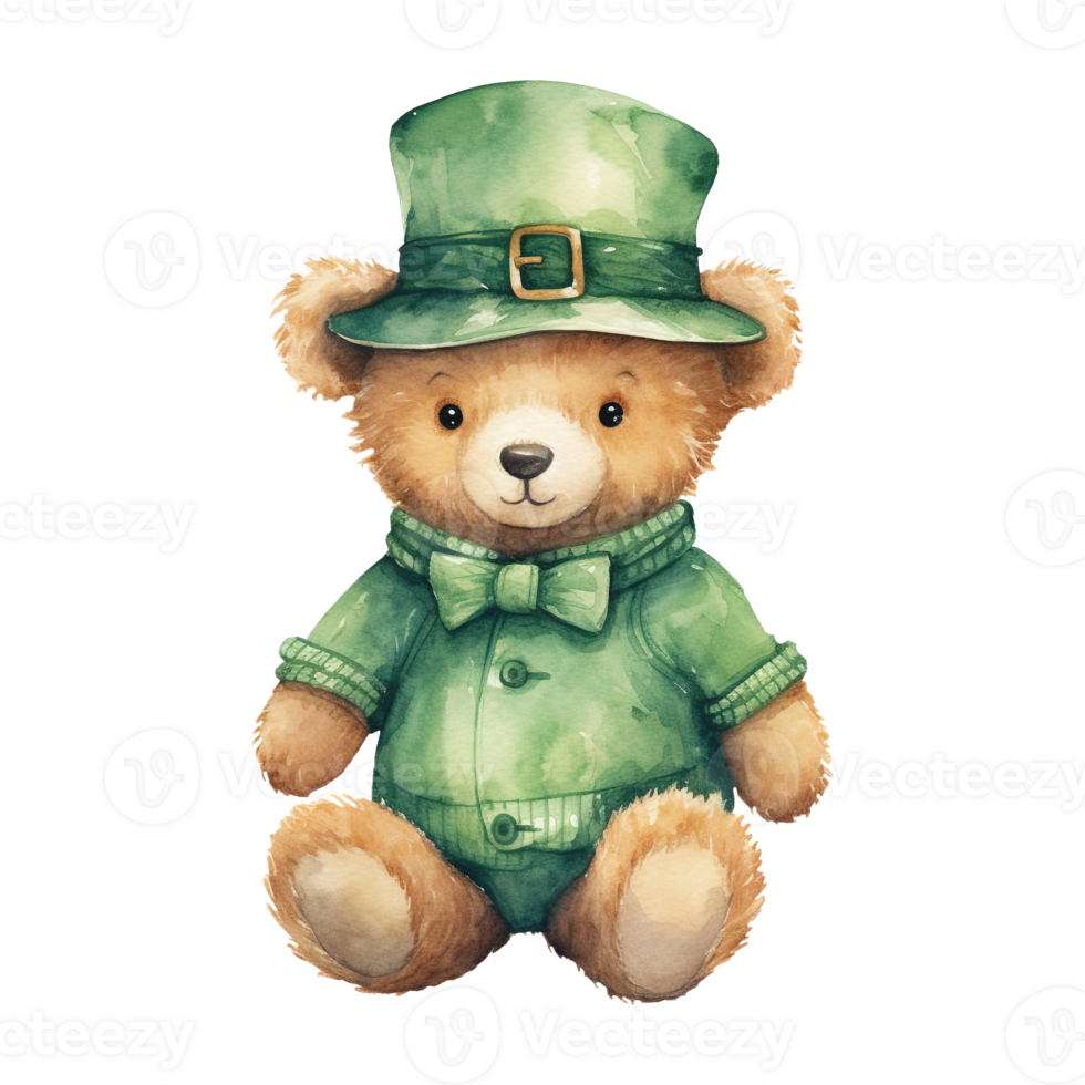 Adorable Teddy Bear Set in Green Hats and Bow Ties png
