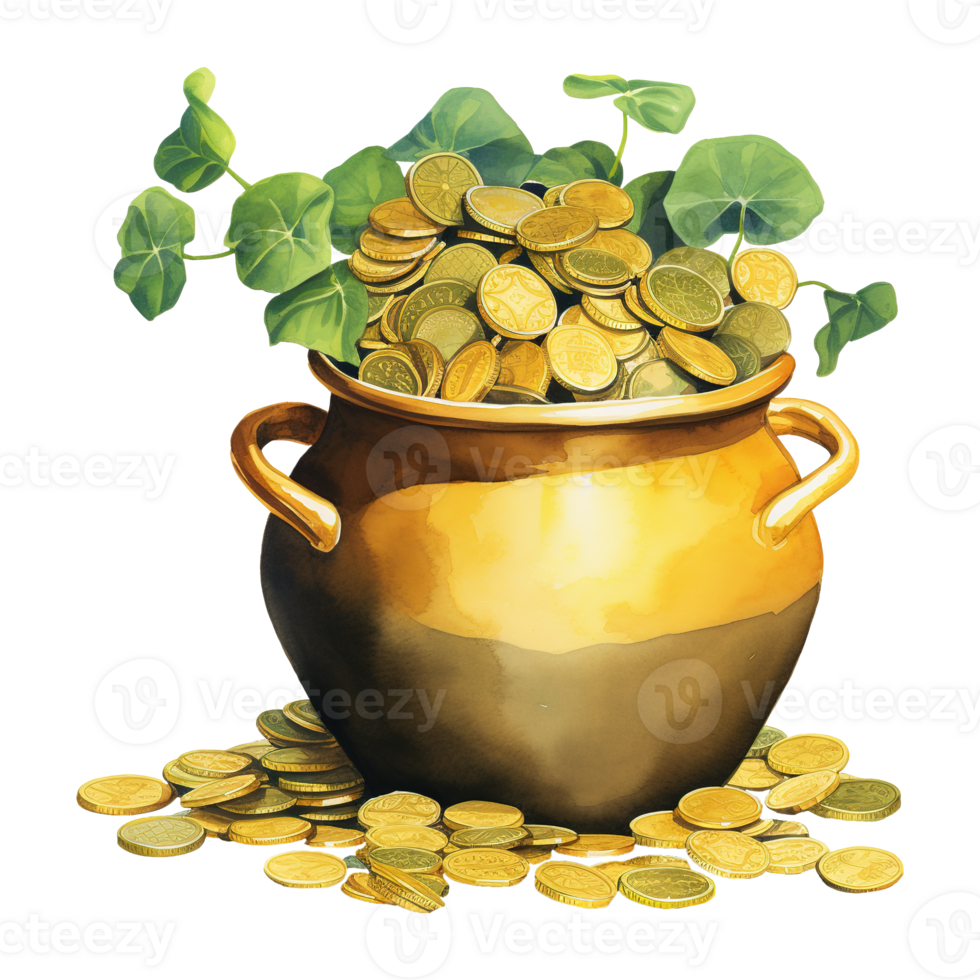 Gleaming Pots Overflowing with Precious Gold png