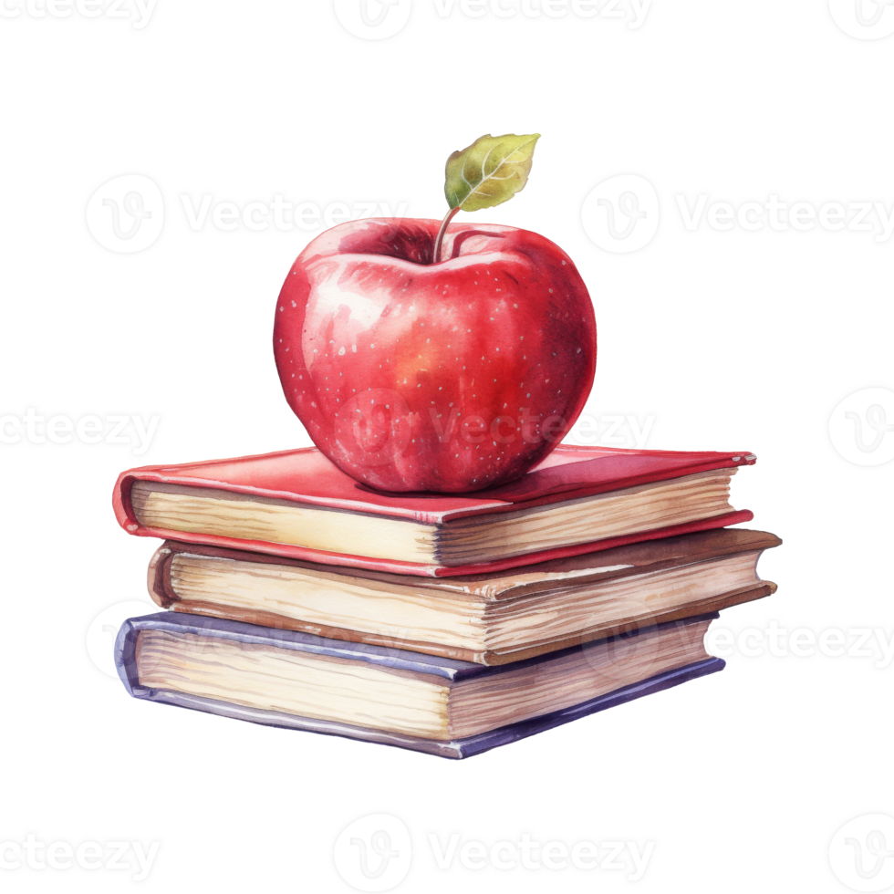 Red Apple on a Colorful Stack of Books, Symbol of Learning and Knowledge png