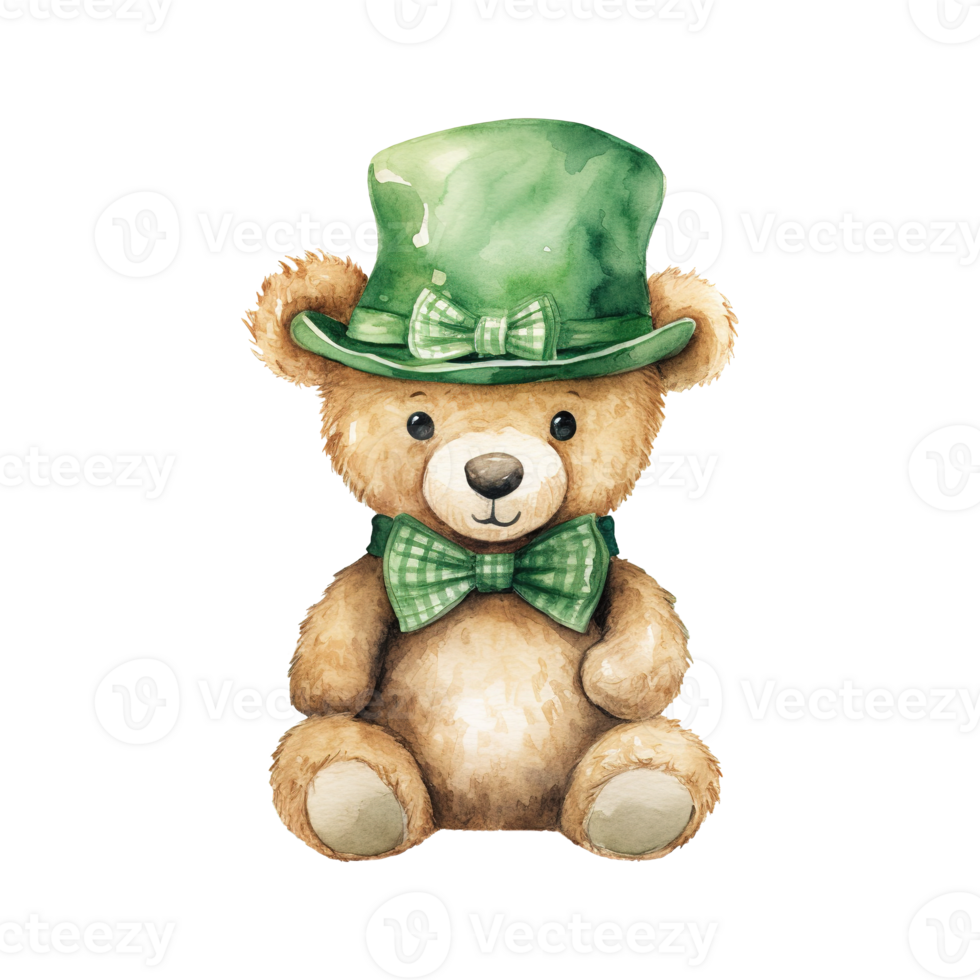 Adorable Teddy Bear Set in Green Hats and Bow Ties png