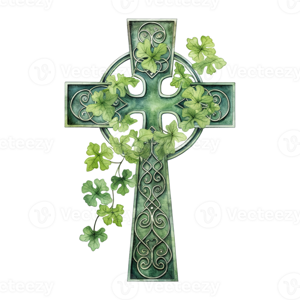 Decorative Celtic Cross with Shamrock png