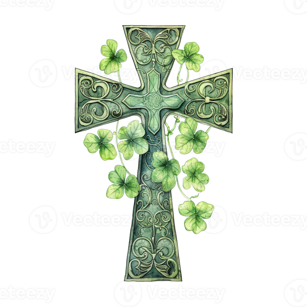 Decorative Celtic Cross with Shamrock png