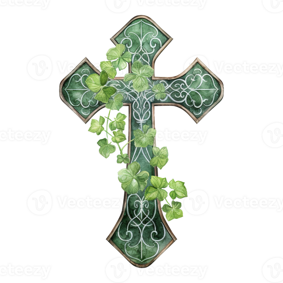Decorative Celtic Cross with Shamrock png