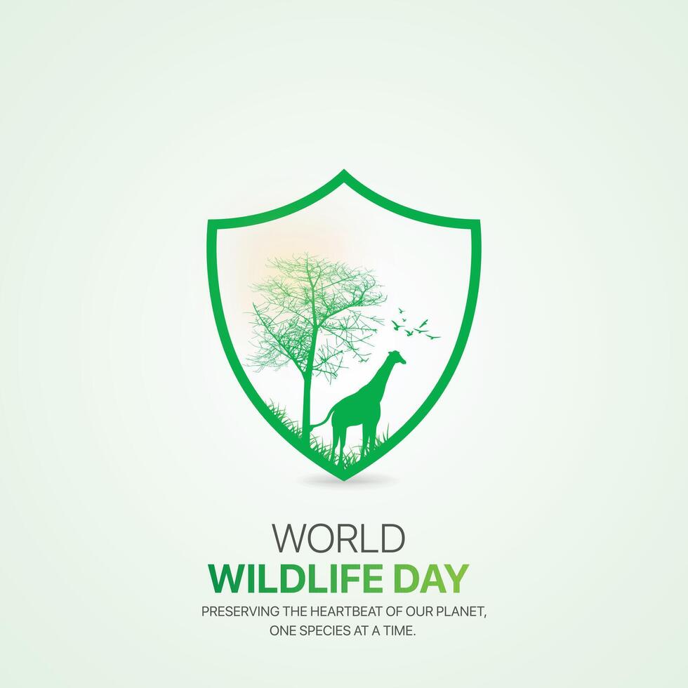 World wildlife day creative ads design. March 3 wildlife Day social media poster 3D illustration. vector