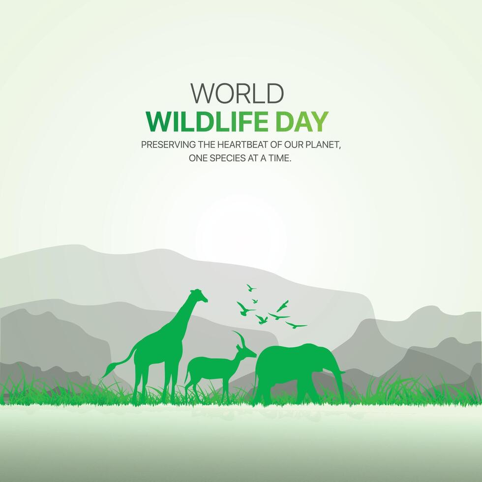 World wildlife day creative ads design. March 3 wildlife Day social media poster 3D illustration. vector