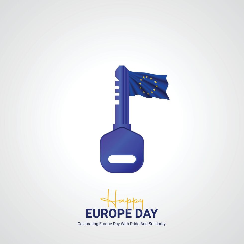 Happy Europe Day creative ads design. May 9 Europe Day social media poster 3D illustration. vector