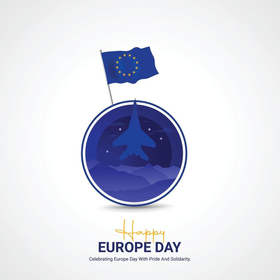 Happy Europe Day creative ads design. May 9 Europe Day social media poster 3D illustration. vector