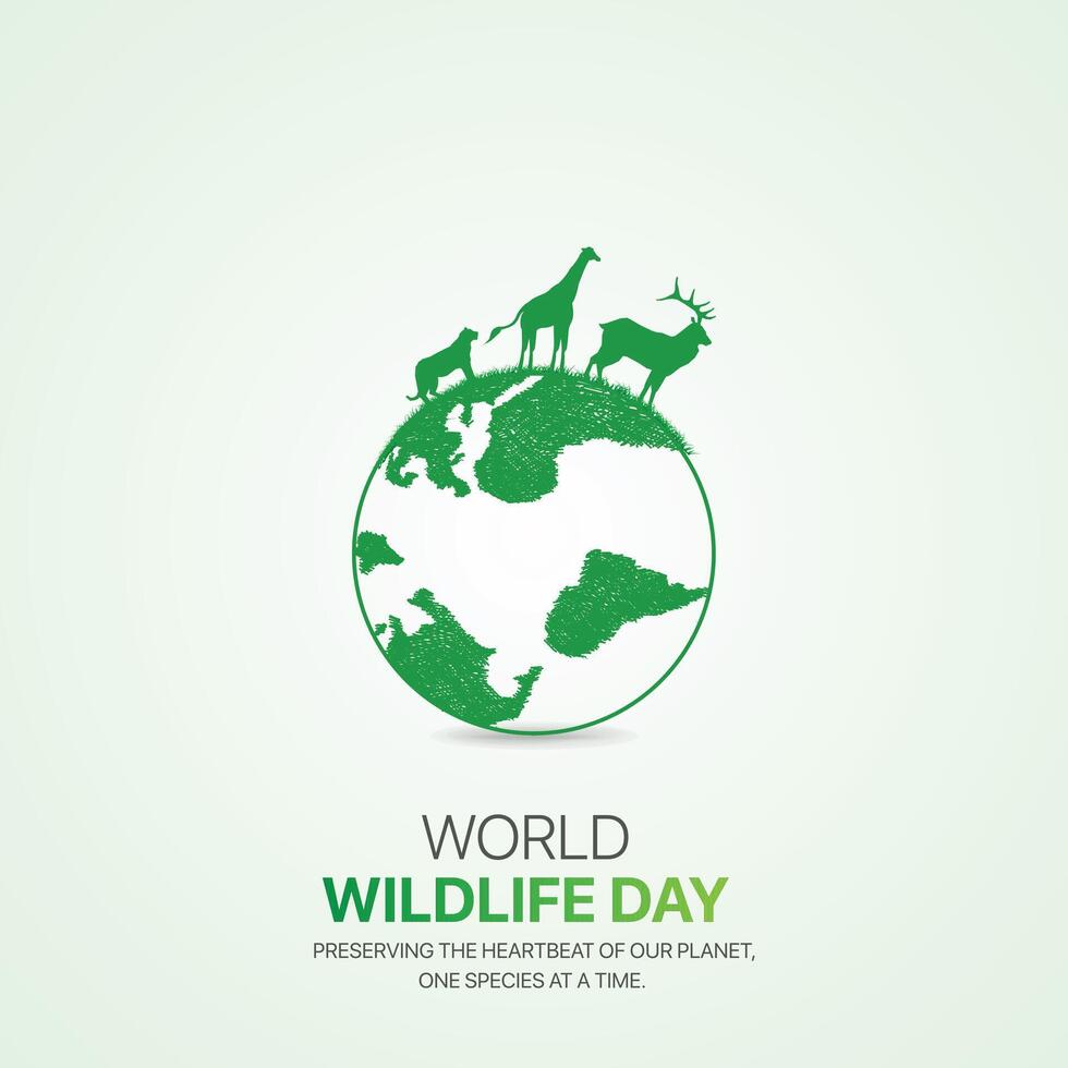 World wildlife day creative ads design. March 3 wildlife Day social media poster 3D illustration. vector