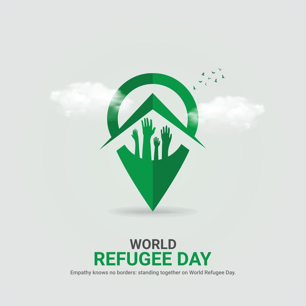 internacional refugiado día. internacional refugiado día creativo anuncios diseño. junio 20 , arte, ilustración, 3d vector
