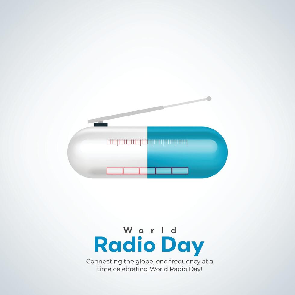 mundo radio día creativo anuncios diseño. febrero 13 radio día social medios de comunicación póster 3d ilustración. vector