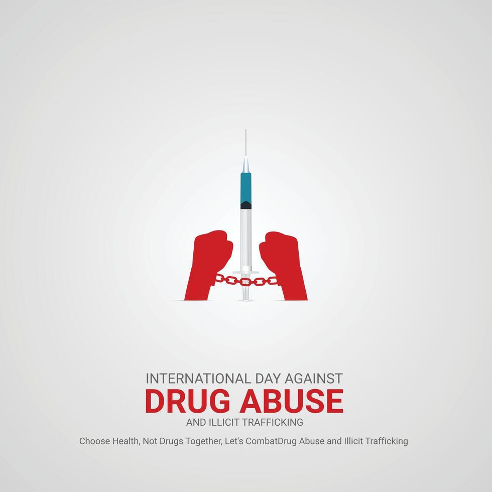 International Day Against Drug Abuse and Illicit Trafficking creative ads. June 26th, , illustrator,3d vector