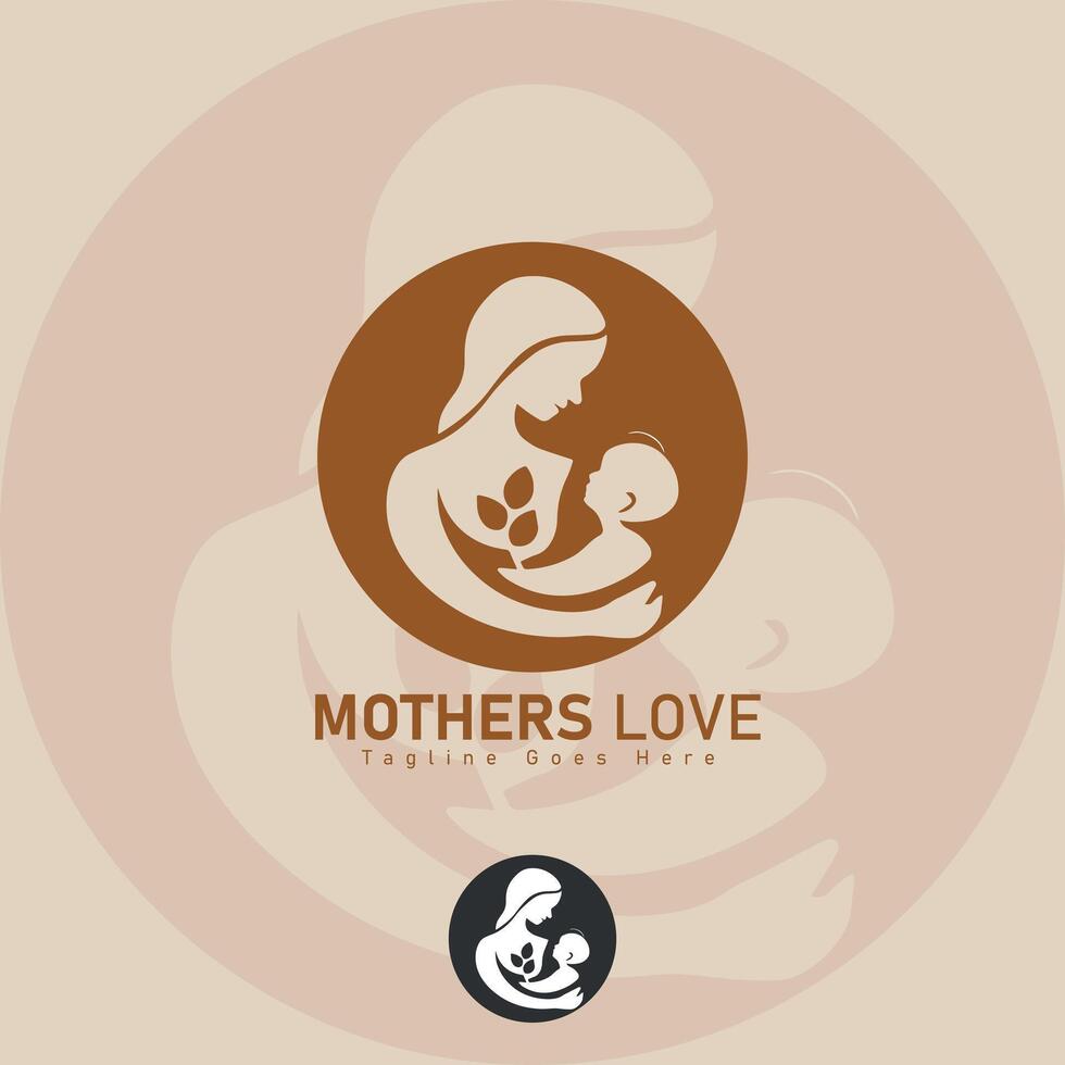 Mother silhouette beautiful woman and baby with her baby card happy mother's day logo vector