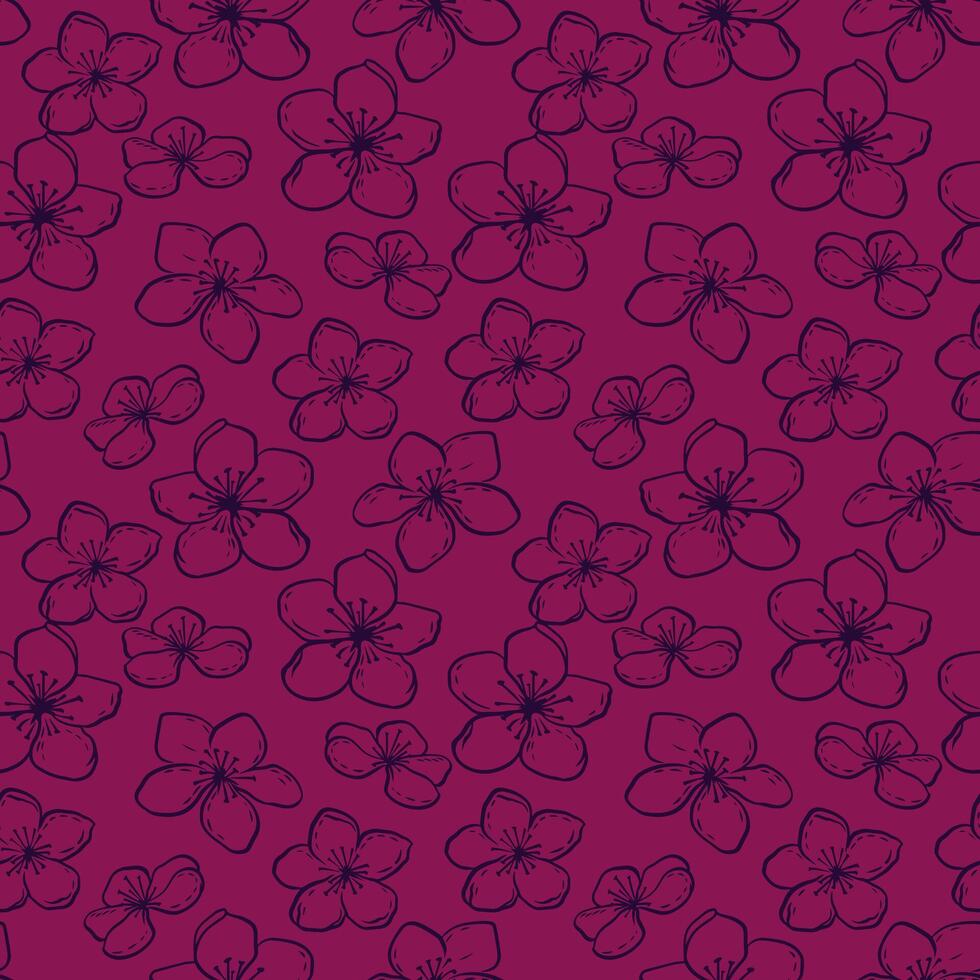 Artistic simple lines flowers seamless pattern. hand drawn sketch outlines. Burgundy abstract floral ornament. Template for design, fabric, fashion, printing, surface design vector