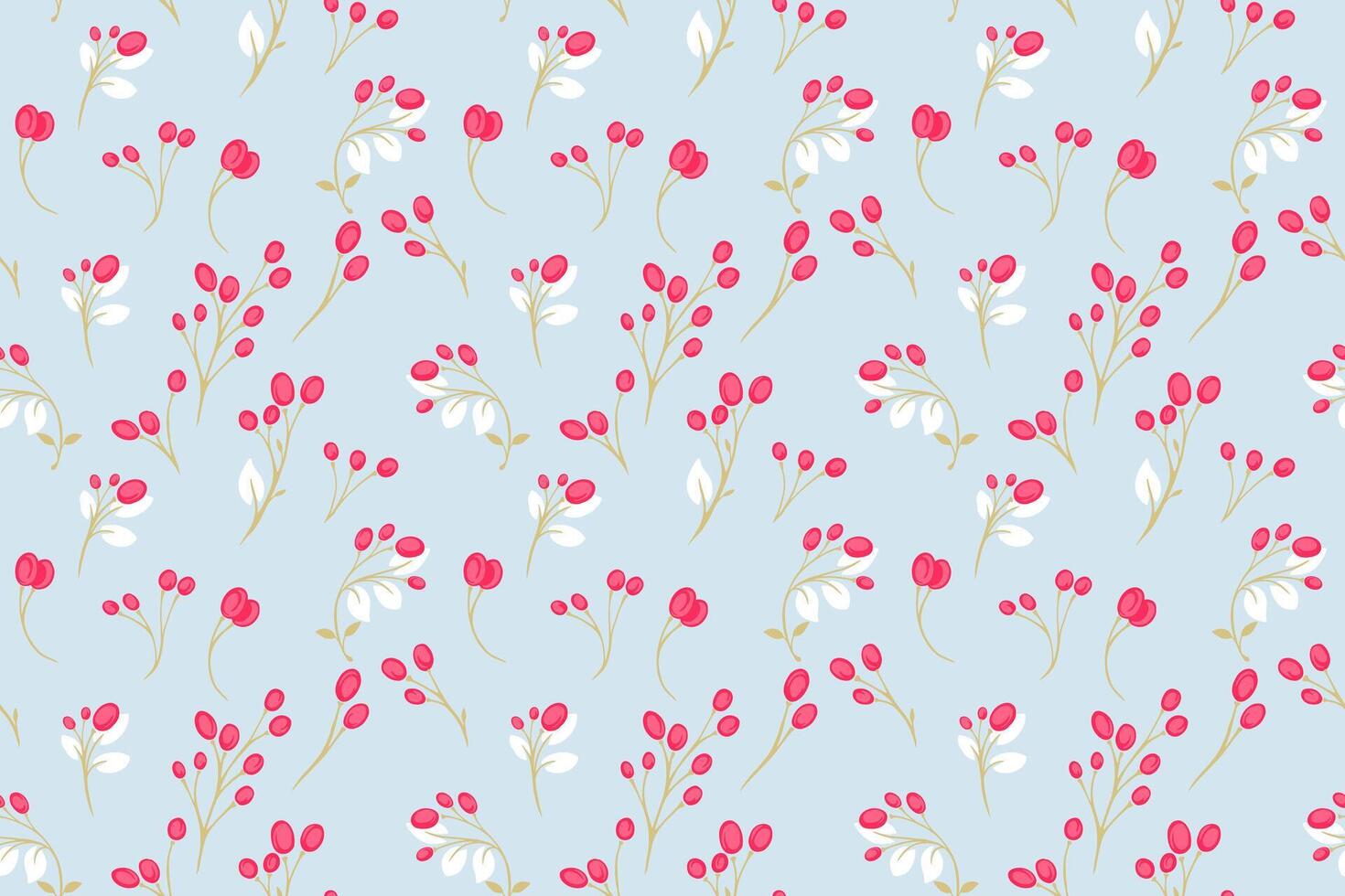 Abstract tiny branches with shapes berries and leaves scattered randomly in seamless pattern. Creative stems with forms dots, spots, drops pastel printing. Template for designs, textile, vector
