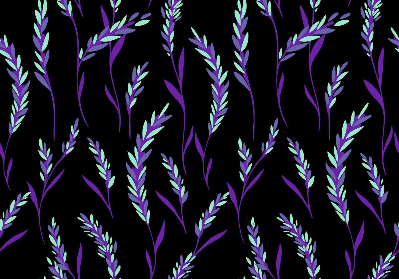 Creative abstract artistic plants cereals seamless pattern on a black background. Hand drawn sketch small branches with tiny shapes leaves. Template for design, fabric, printing, vector