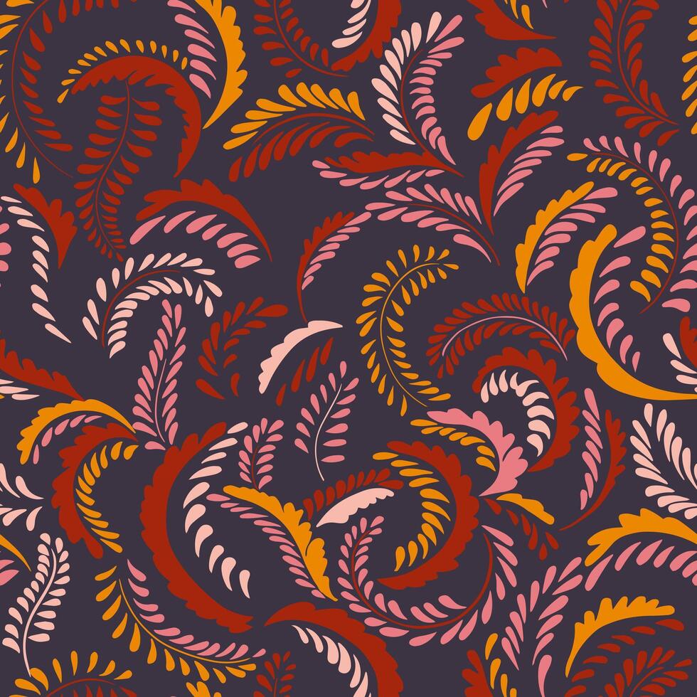 Colorful textured twisted stems monogram ornament seamless pattern. hand drawn sketch. Abstract texture branches with tiny dots, drops. Template for designs, textile, fashion, fabric, wallpaper vector