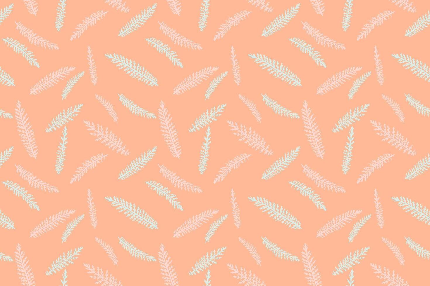 Abstract tiny branches leaves fir random scarlet in a seamless pattern. hand drawn sketch. Minimalist simple flat botanical patterned on a orange peach background.Collage for designs, printing vector