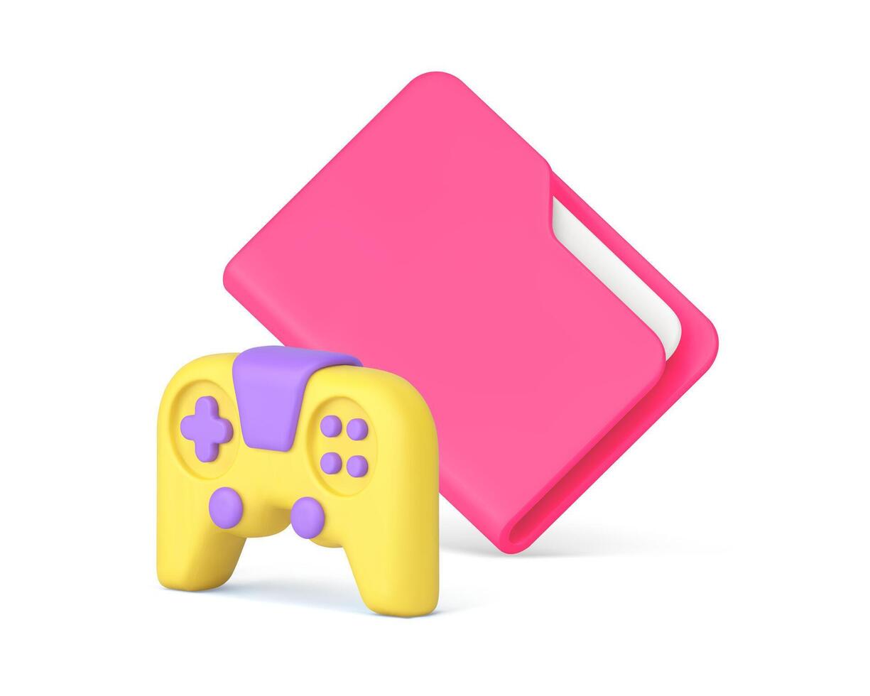 Virtual game cloud storage management file folder and gamepad 3d icon realistic vector