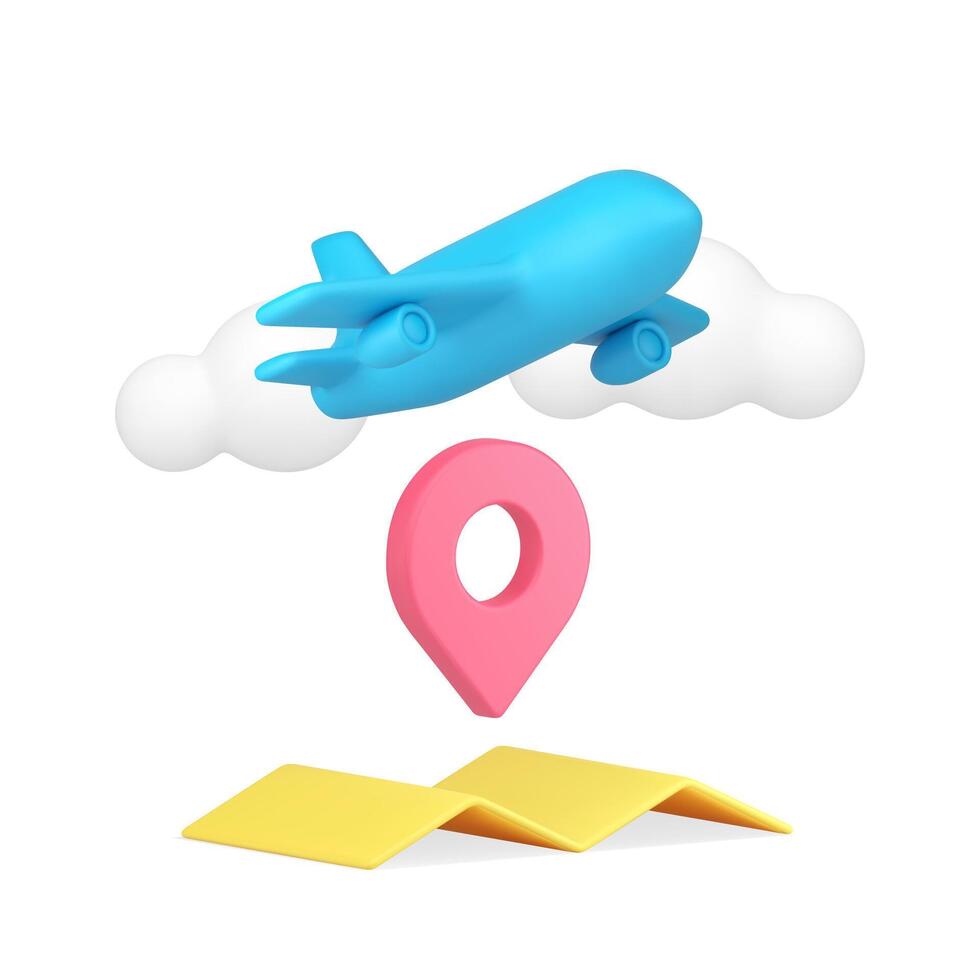 Travel booking agency service plane destination with map pin GPS location 3d icon realistic vector