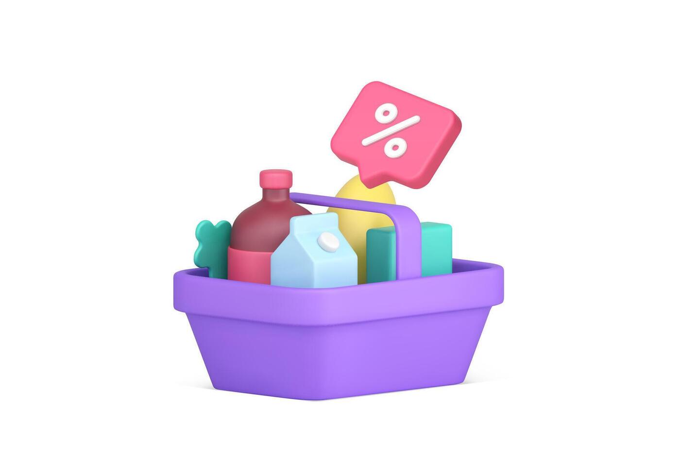 Grocery shopping sale discount supermarket basket full of food drink 3d