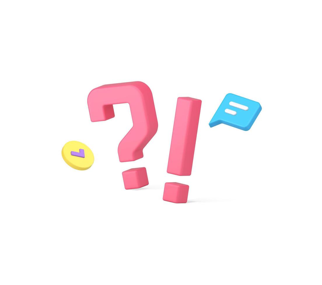 Question mark exclamation point communication chat discussion information 3d icon realistic vector