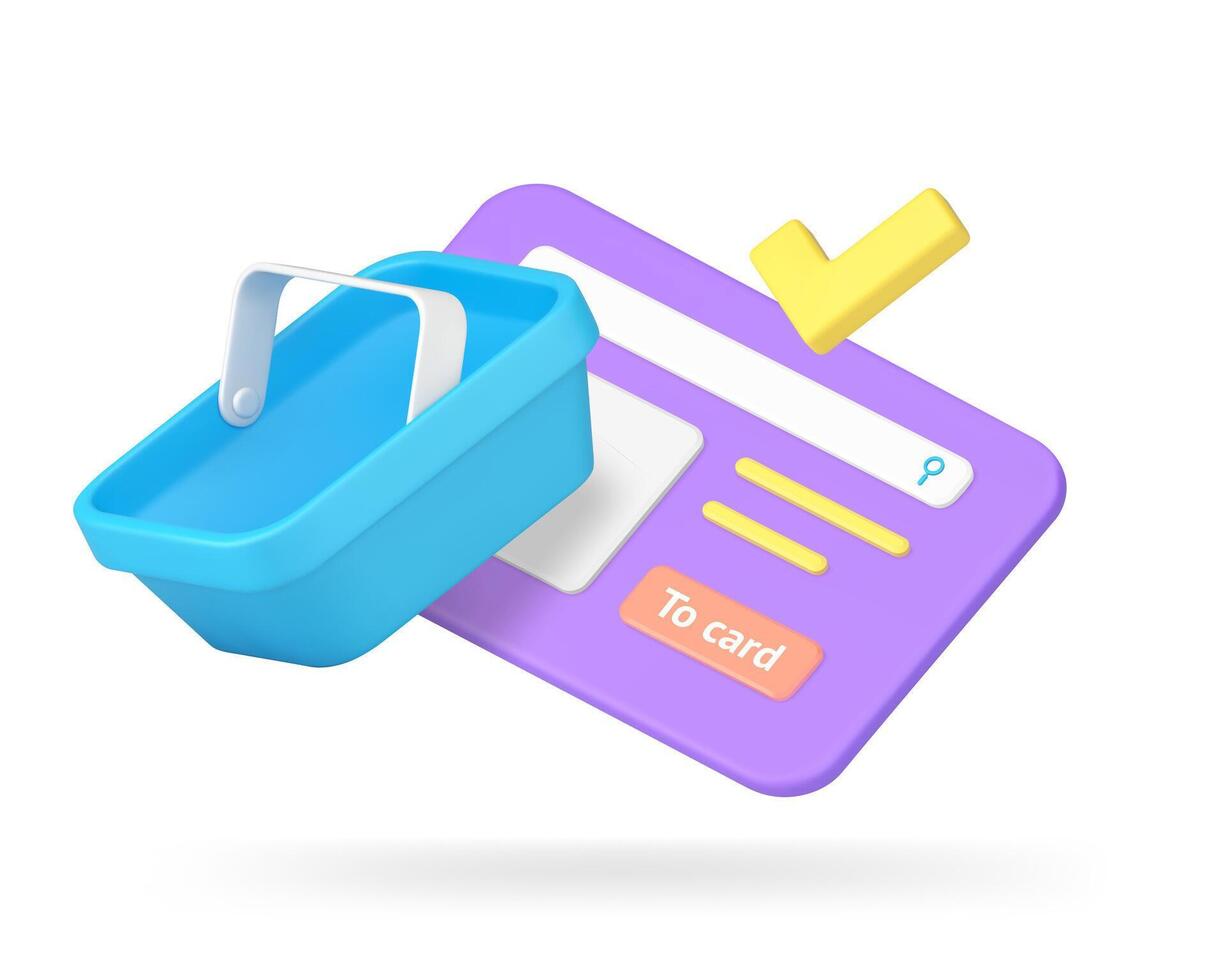 Online shopping grocery marketplace internet browser for goods searching 3d icon realistic vector