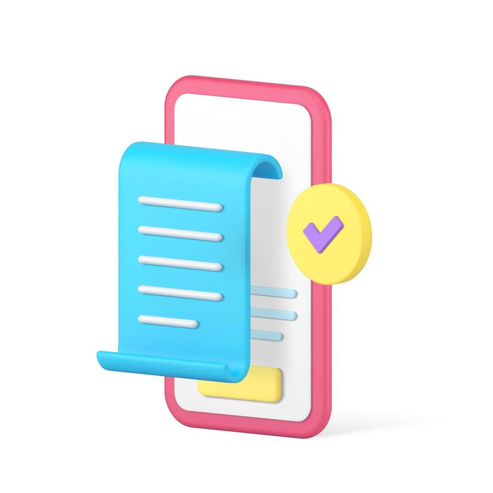 Success online payment bill receipt banking smartphone application 3d icon realistic vector