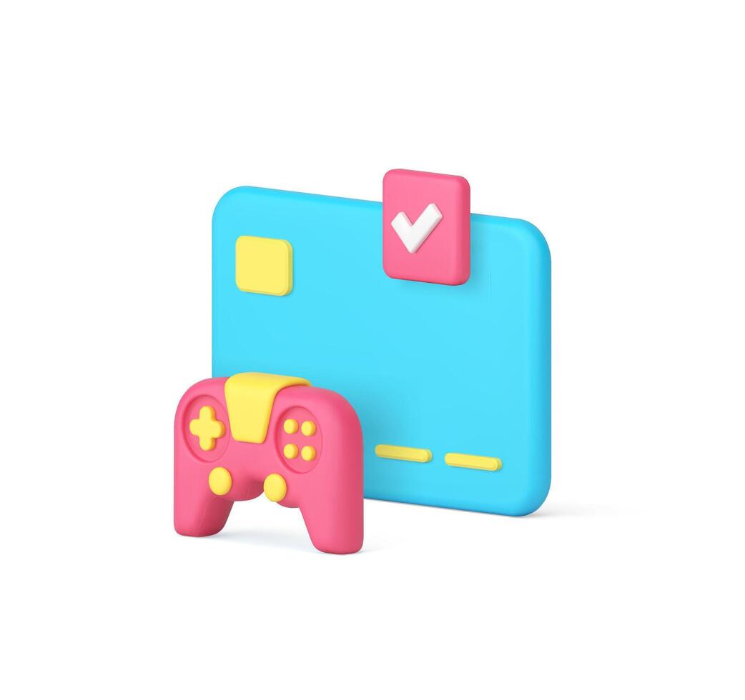 Virtual game card payment buying digital multimedia content gamepad console 3d icon realistic vector