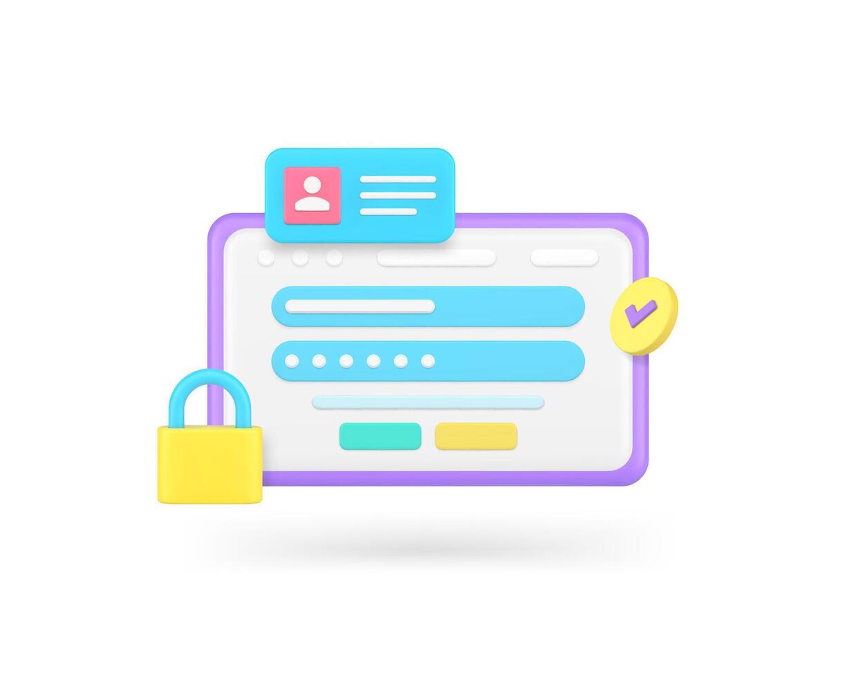 Personal data security web access password protection internet browser lock 3d icon realistic vector