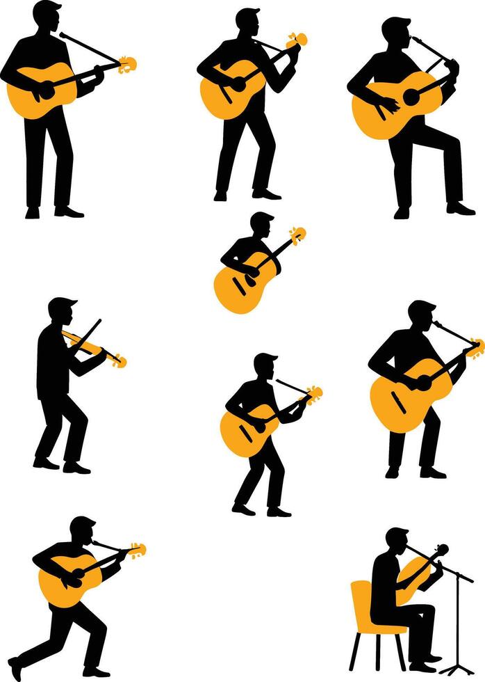 Set of silhouettes of musicians on a white background. illustration vector