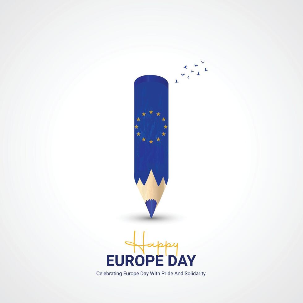 Happy Europe Day creative ads design. May 9 Europe Day social media poster 3D illustration. vector