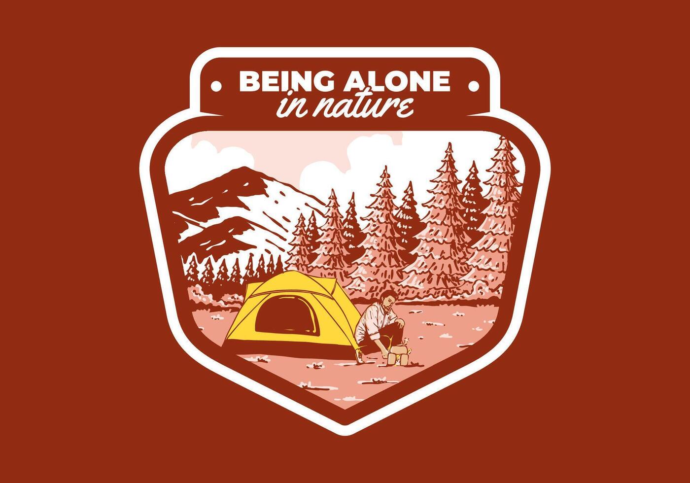 Camping alone in nature. Vintage outdoor illustration badge design vector