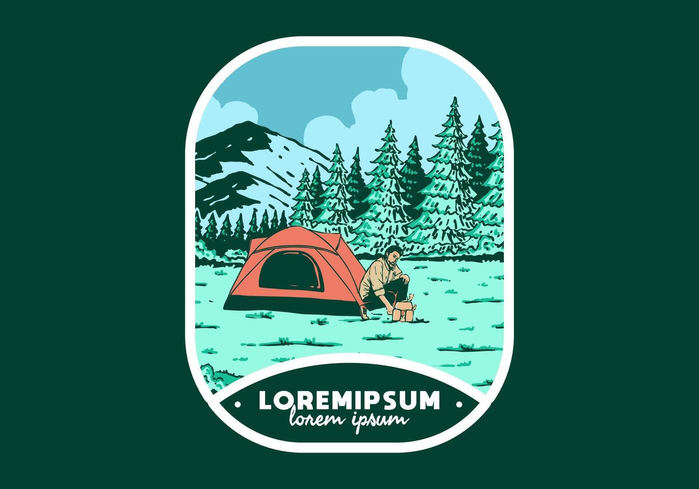 Camping alone in nature. Vintage outdoor illustration badge design vector