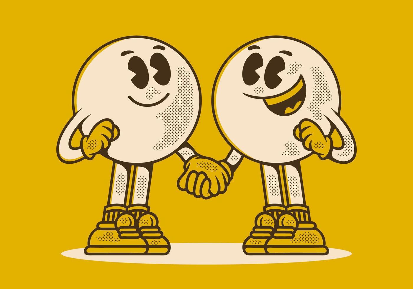 Vintage character of two ball head, in hand in hand pose vector