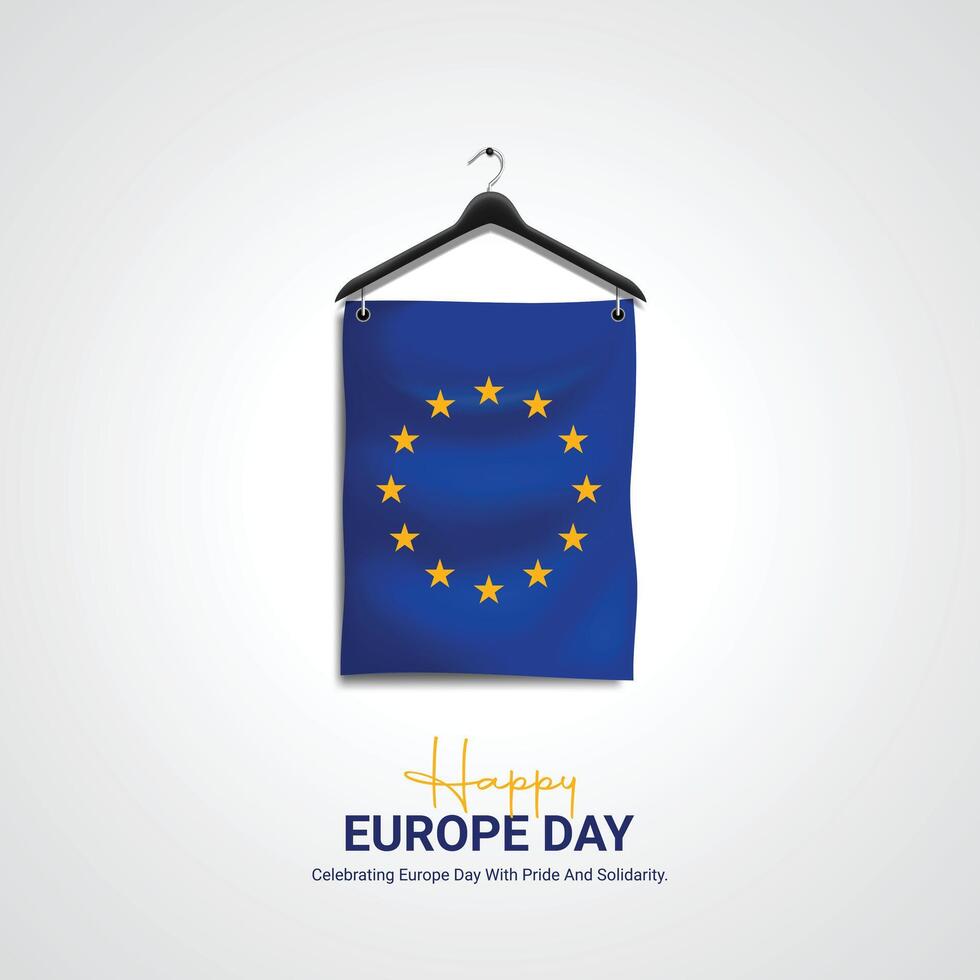 Happy Europe Day creative ads design. May 9 Europe Day social media poster 3D illustration. vector