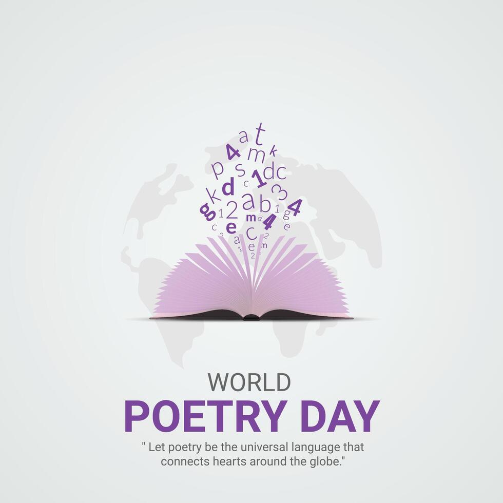 World poetry day creative ads design. March 21 World poetry day social media poster 3D illustration. vector