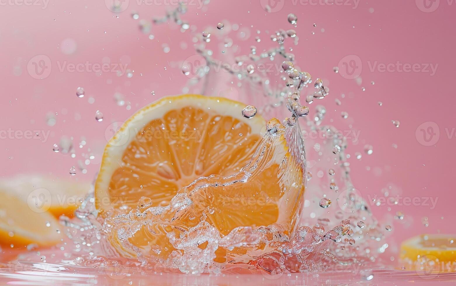 un chapoteo de agua rodea un cortar naranja foto