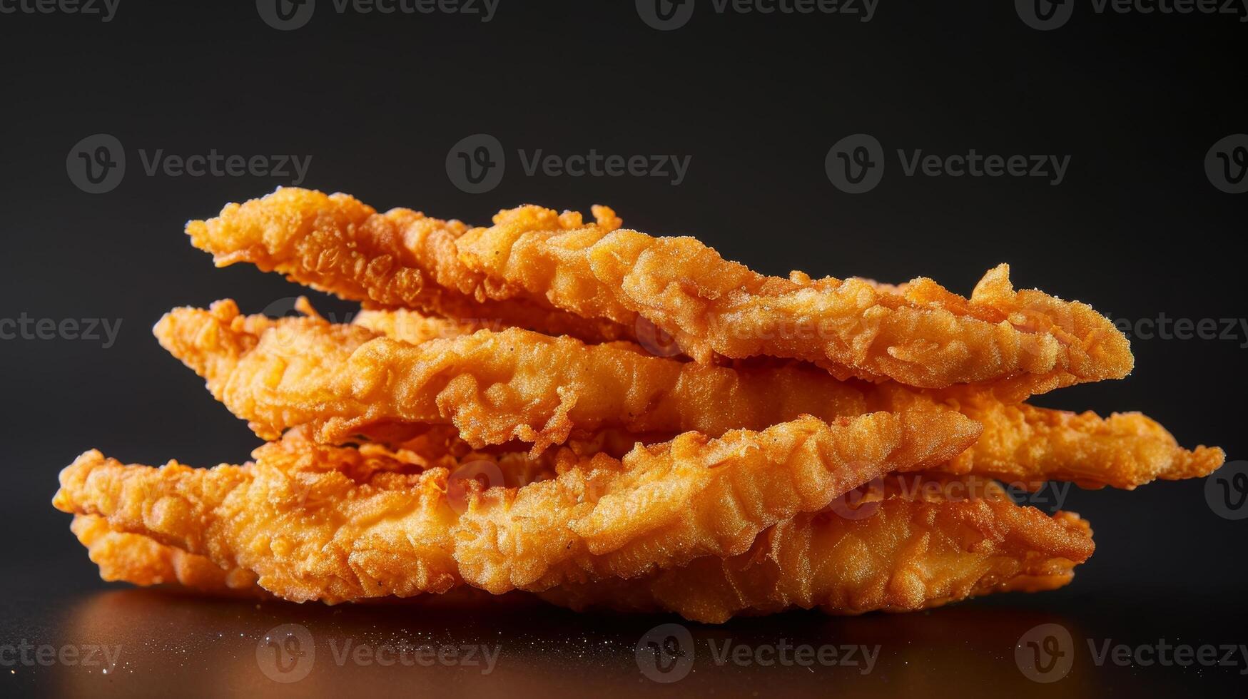 A stack of fried chicken pieces on a black background photo