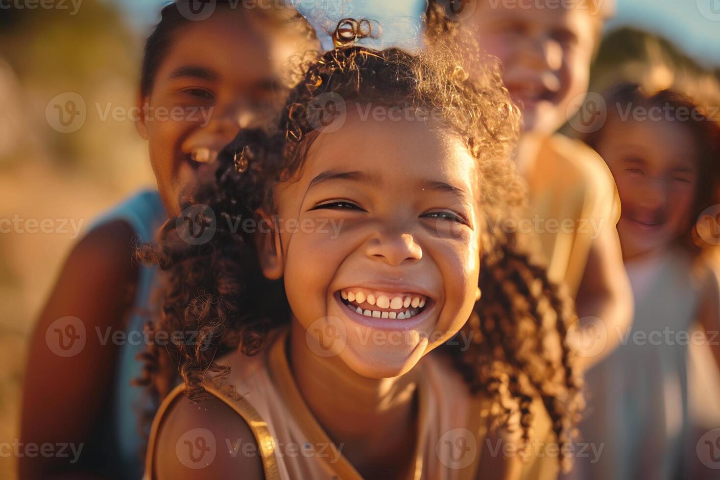 A group of children are smiling and laughing together photo