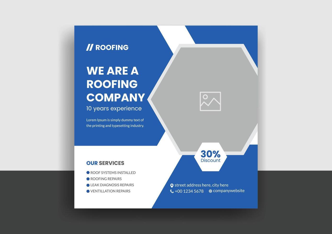 Roofing service social media post banner template with professional handyman home repair web banner design layout vector