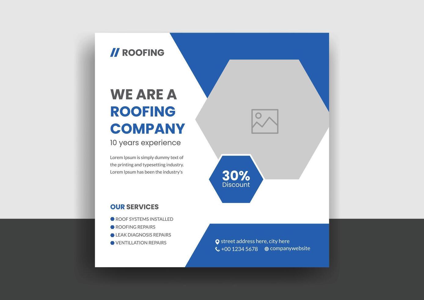 Roofing service social media post banner template with professional handyman home repair web banner design layout vector
