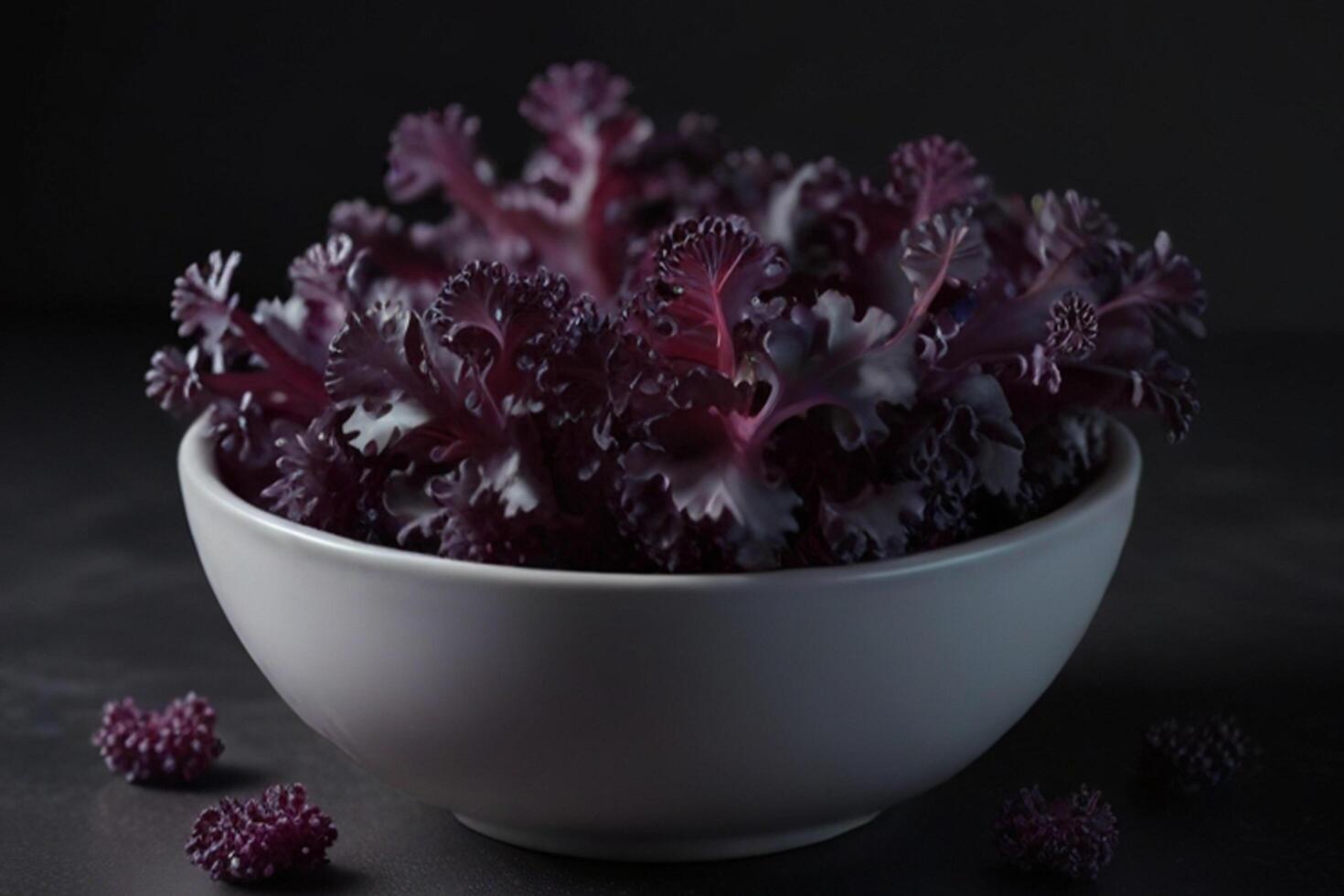 Fresh green and purple kale plants on marble, organic vegetablese photo