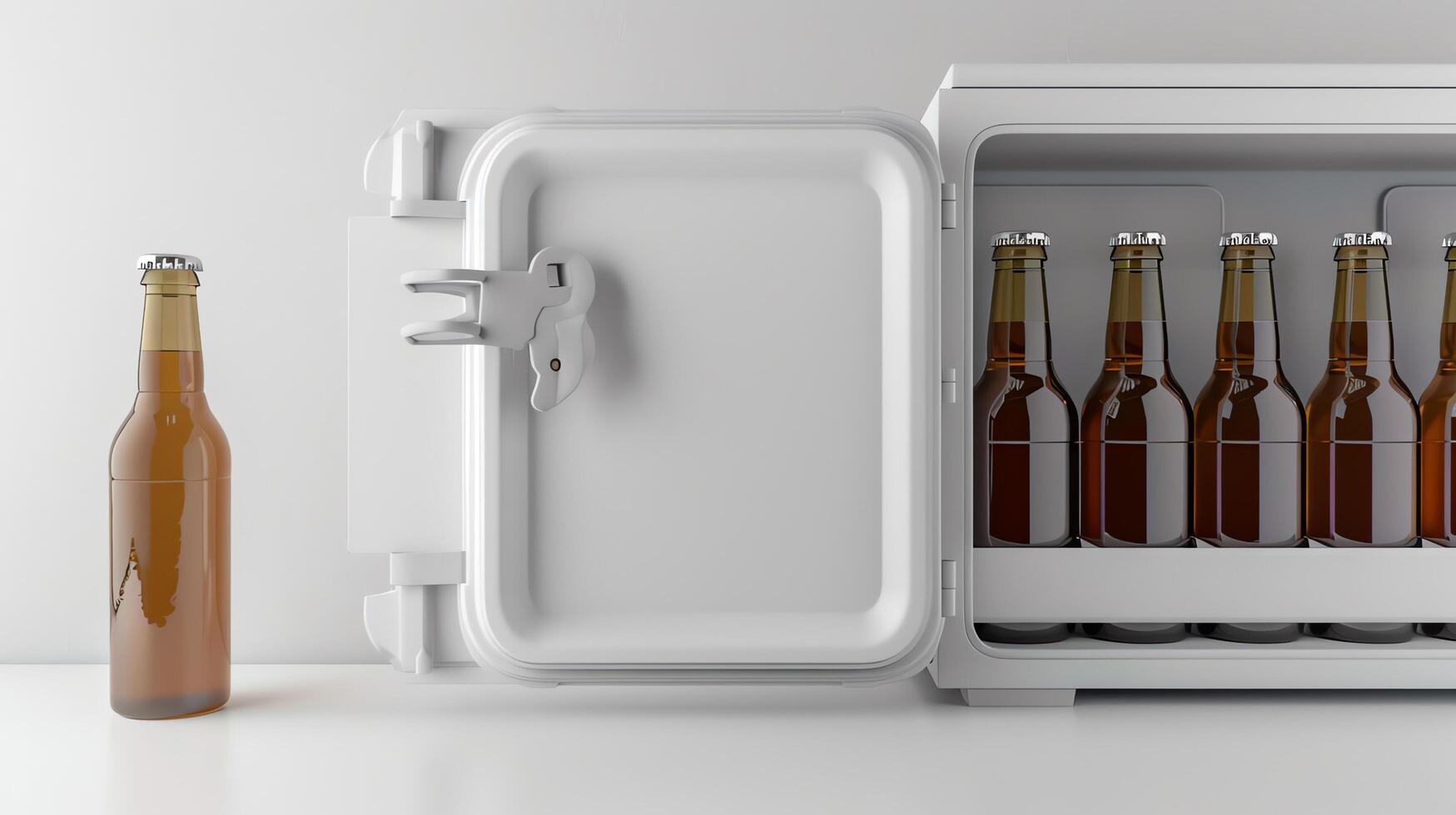 beverage cooler with blank bottle opener mockups for opening bottled drinks photo