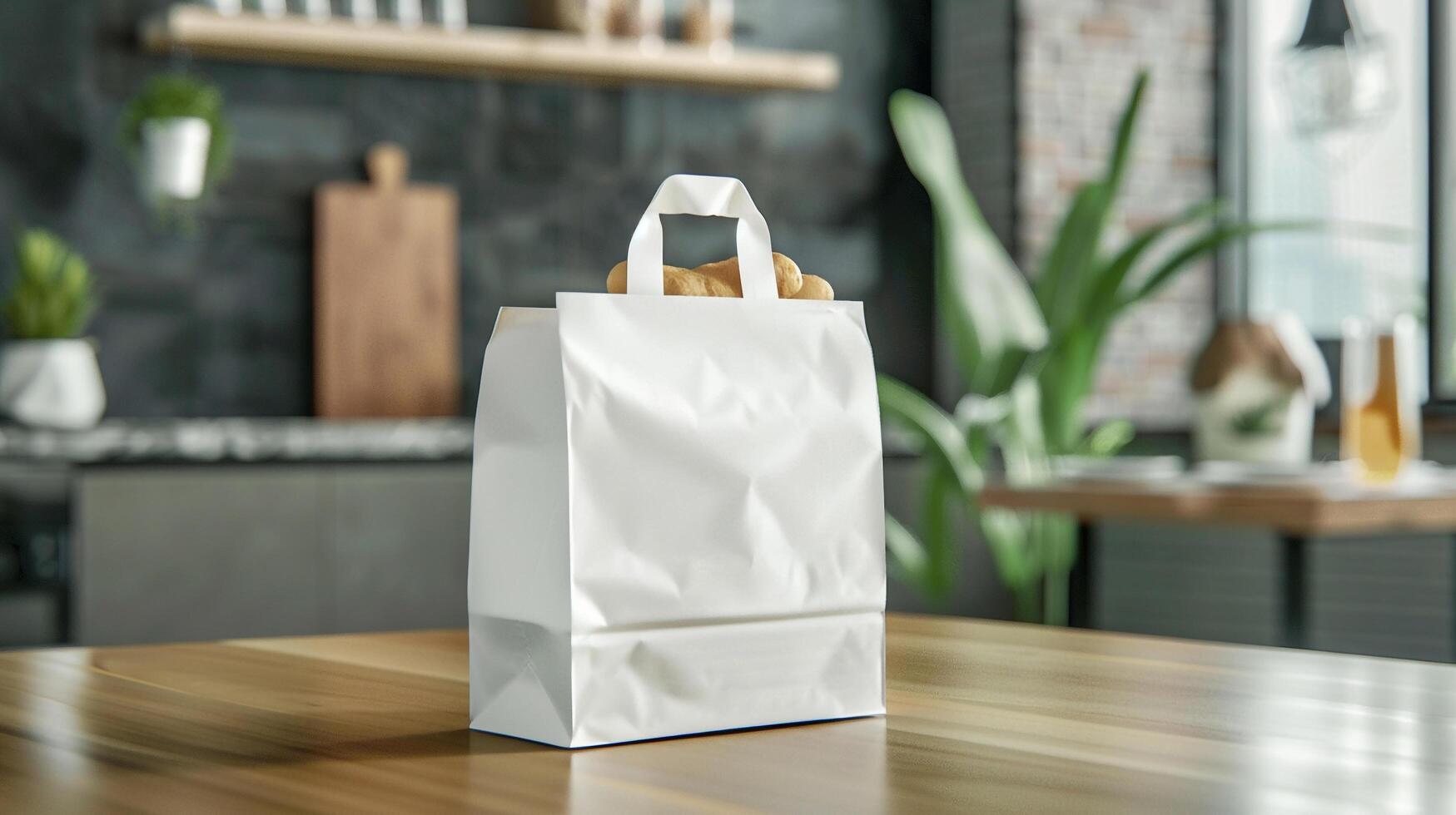 Food delivery service with blank delivery bag mockup for takeout orders photo