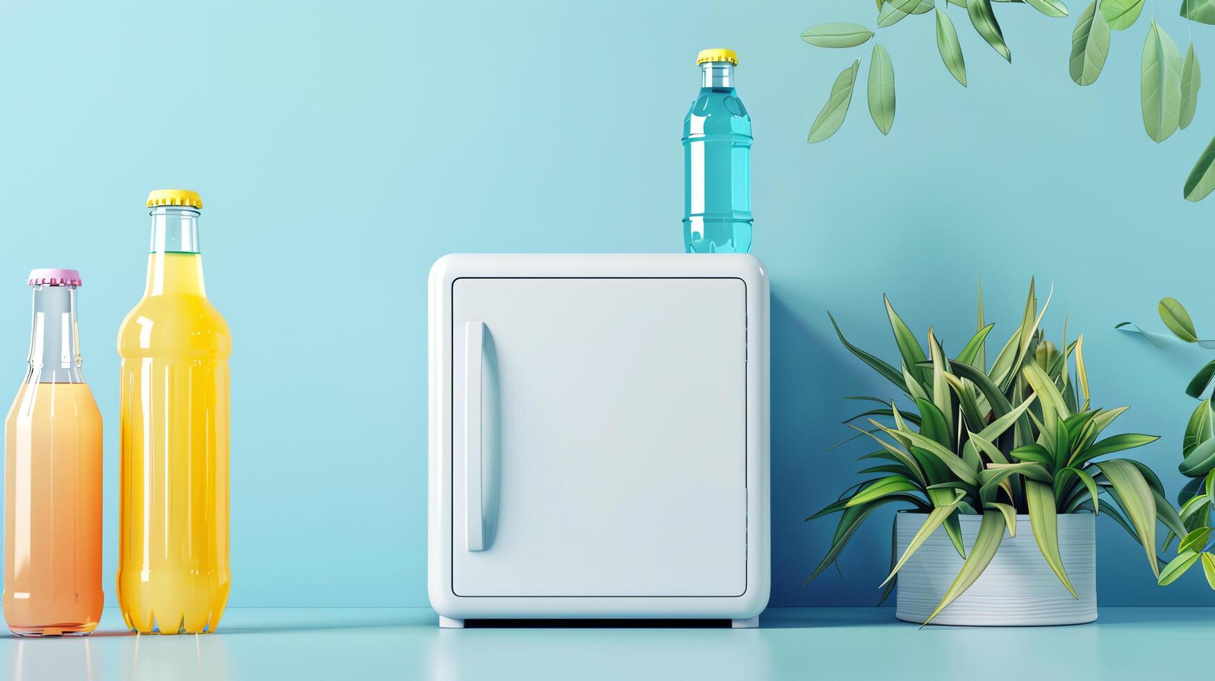 beverage cooler with blank bottle mockups for refreshing drinks photo