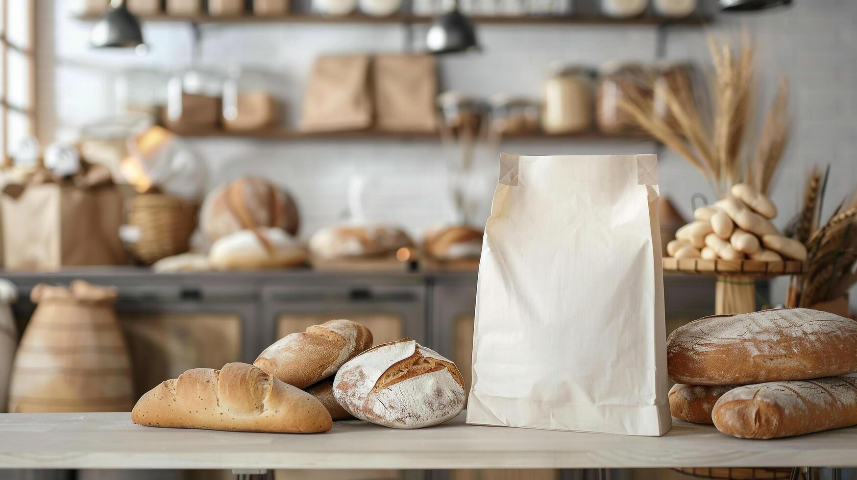 Bakery delivery service with blank delivery bag mockup for takeout orders photo