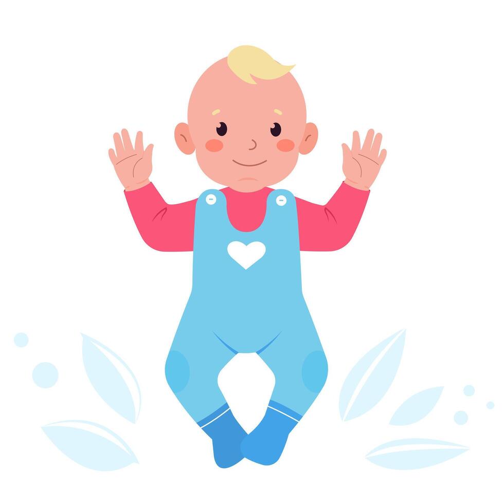 Cute baby boy in blue clothes vector