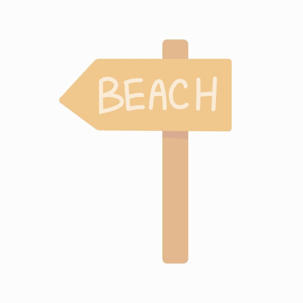 Wood beach sign cartoon illustration in flat style. vector